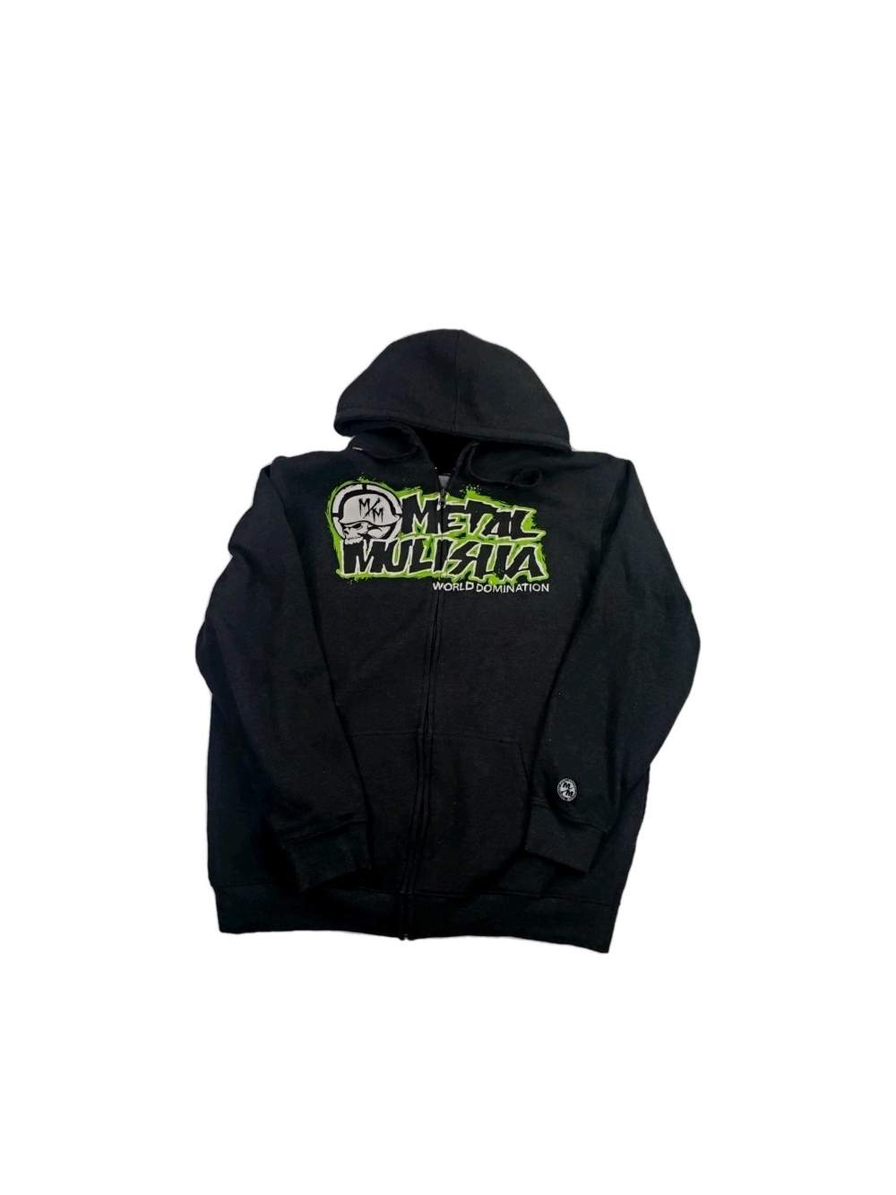 Metal Mulisha Y2K Black Hoodie with Green & White Logo Size XL